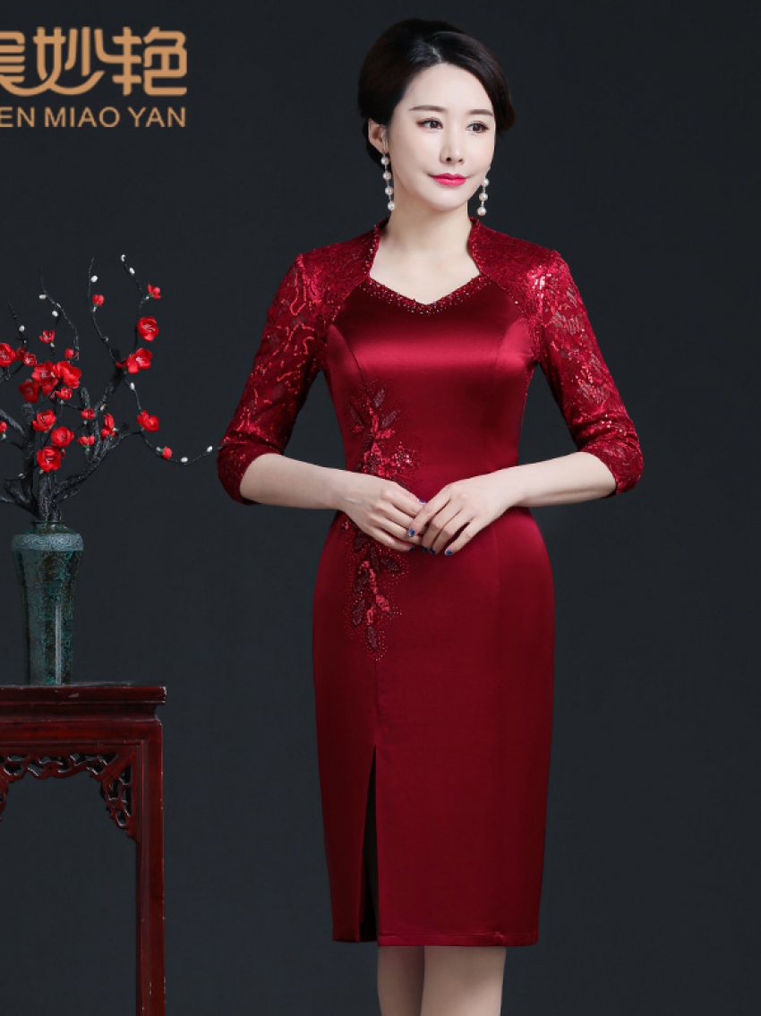 69269绣花改良旗袍裙