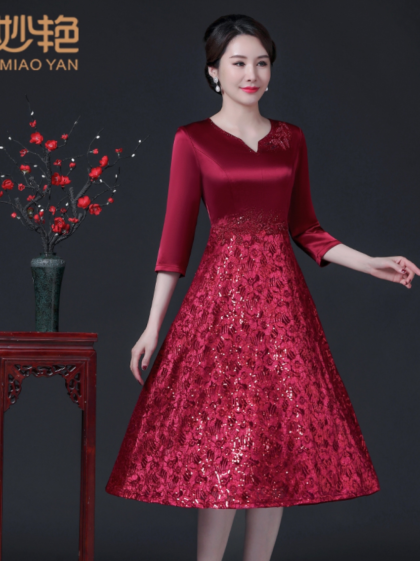 69277喜婆婆醋酸缎连衣裙