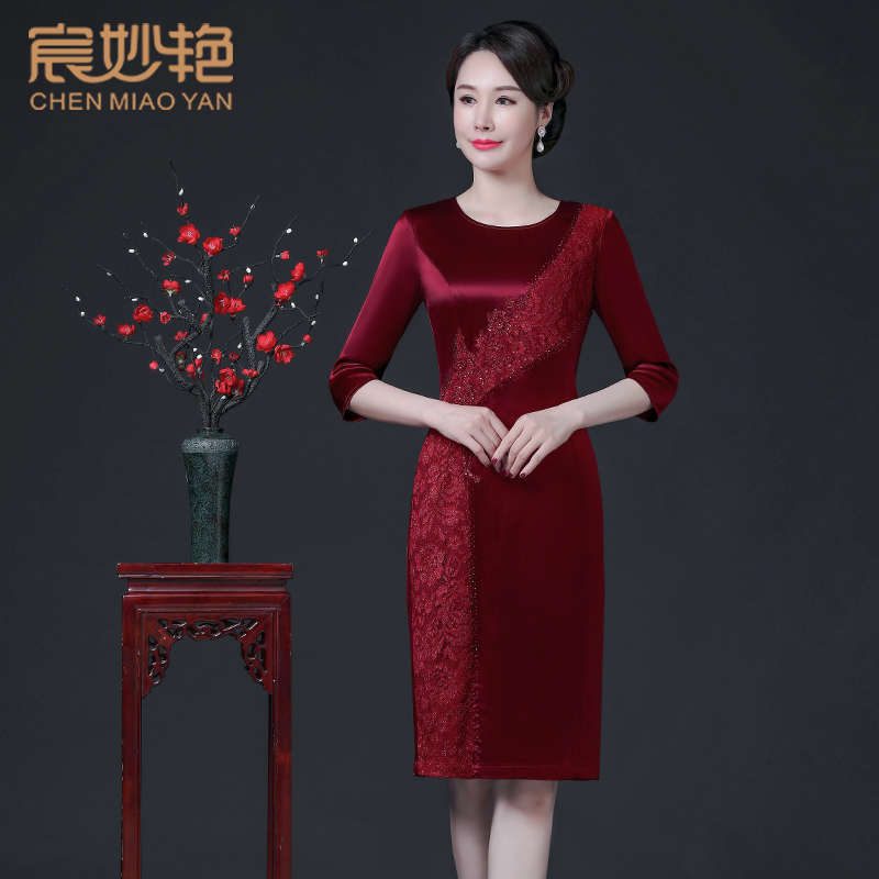 69271喜妈妈秋季醋酸缎连衣裙
